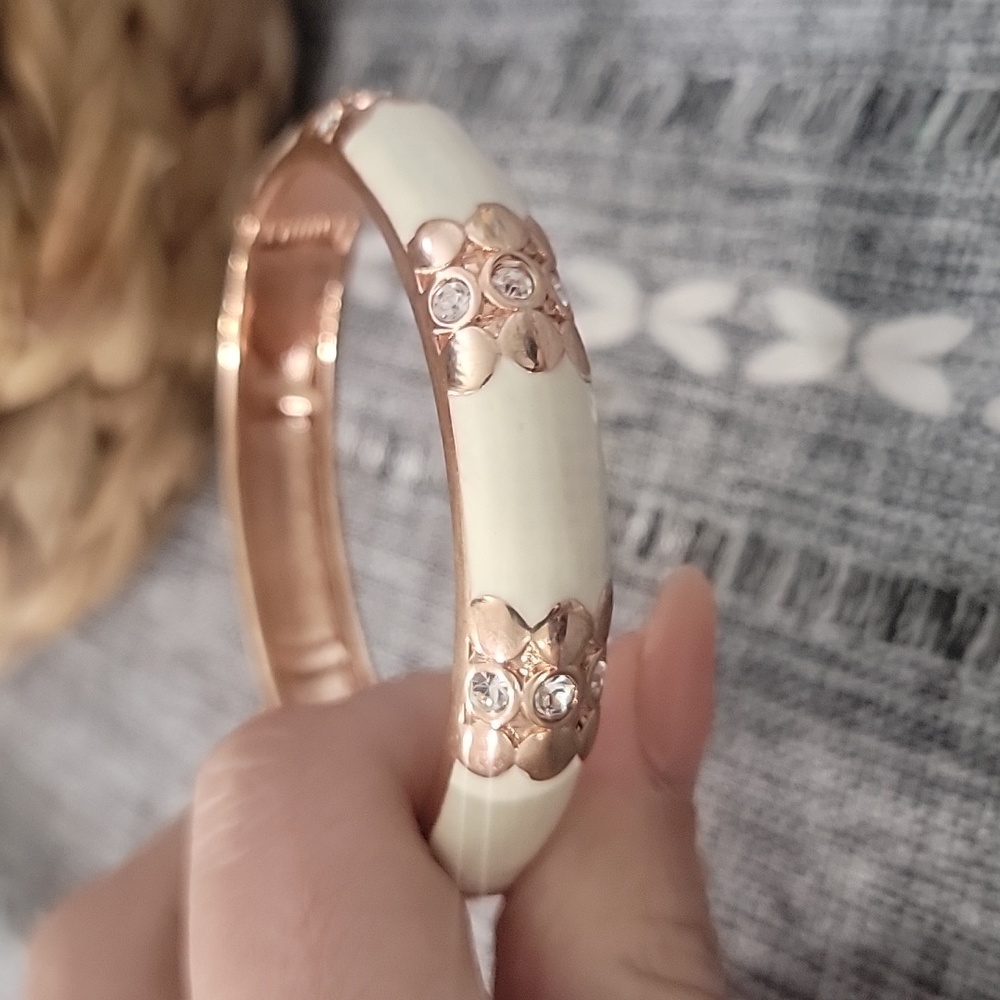 SEQUIN Elegant BEIGE and Pink Gold Tone Bangle Coquette